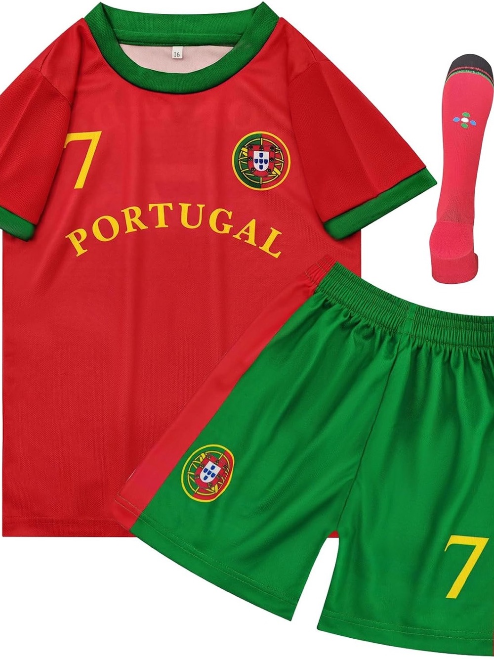 Portugal Kids Soccer Jersey & Shorts Set in Red and Green - Youth Team Kit